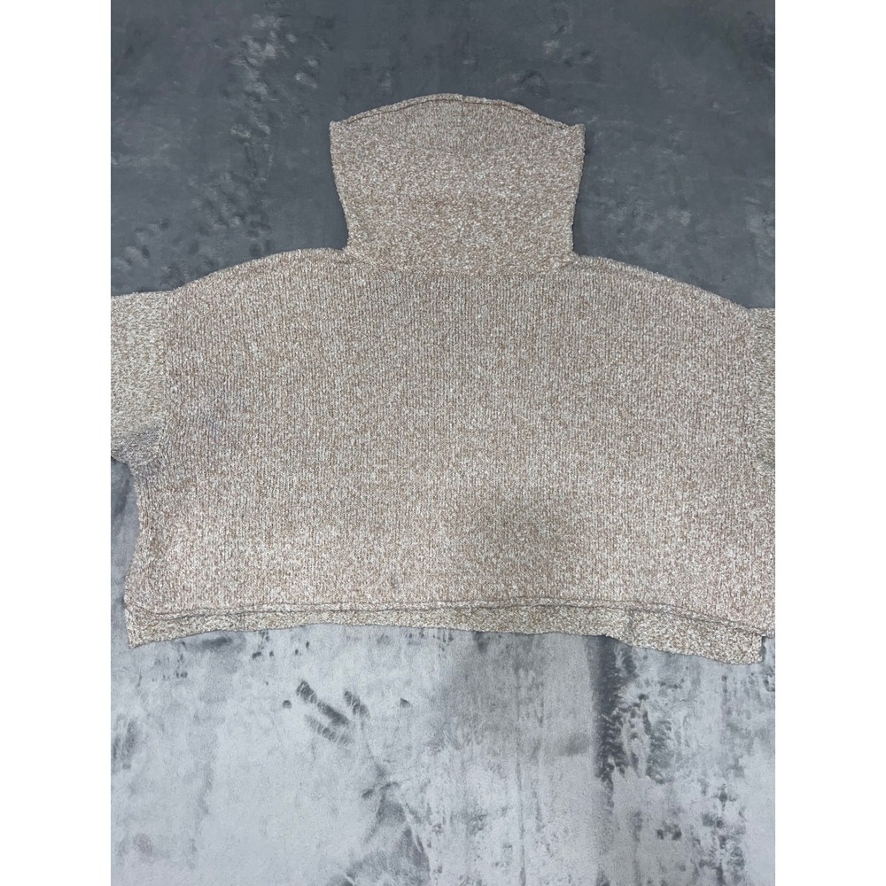 Pink Lily Cowl Neck Marled Knit Oversized Sweater Tan White Small
